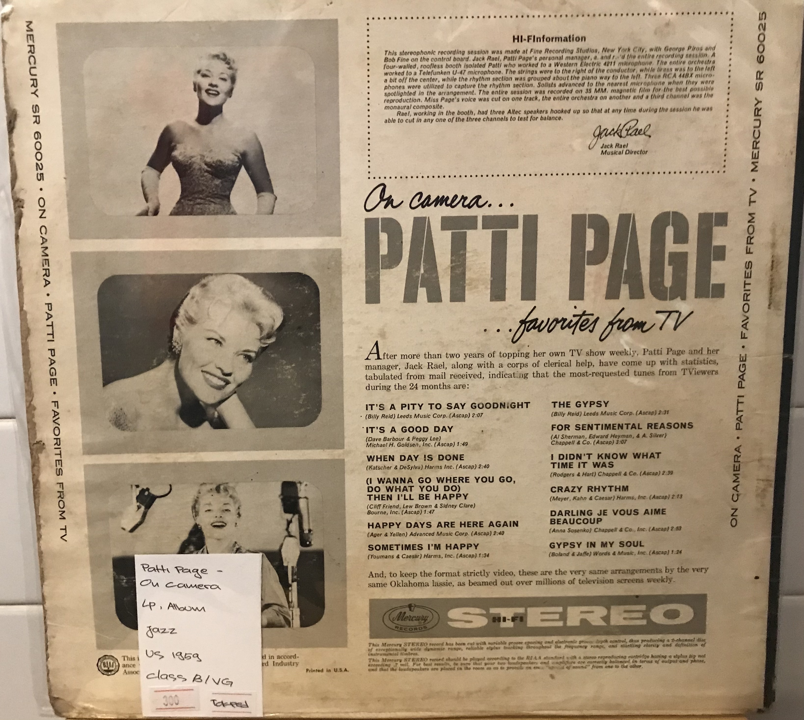 On Camera...Patti Page...Favorites From TV
